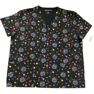 Microflex Unisex Halloween Trick or Treat Black Scrub Top Size XL- NEW